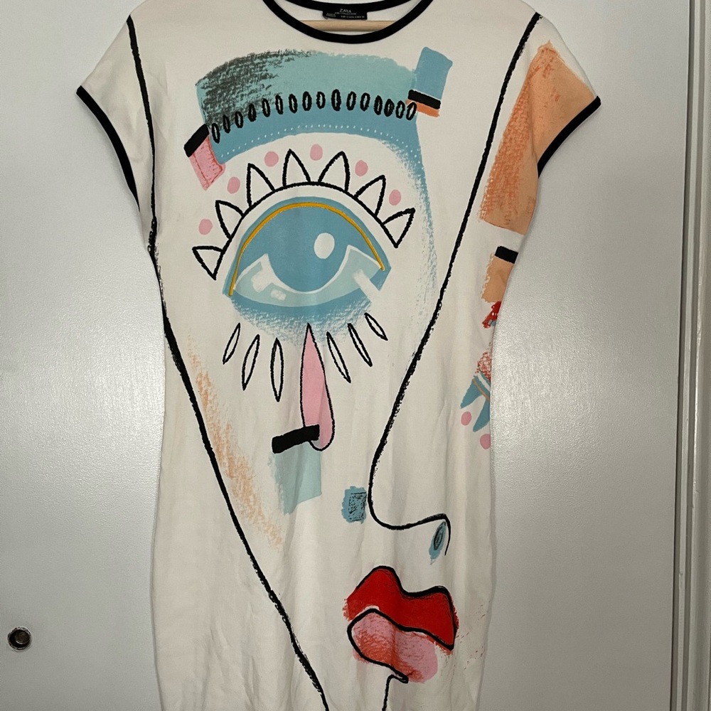 Zara Graphic Art Face Tight Bodycon Dress Coverup Small